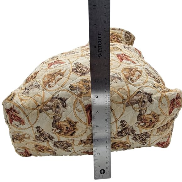 Vtg Quilted Horse Print Tote Bag With Reversible Interior Red Rope Pattern - Picture 10 of 16